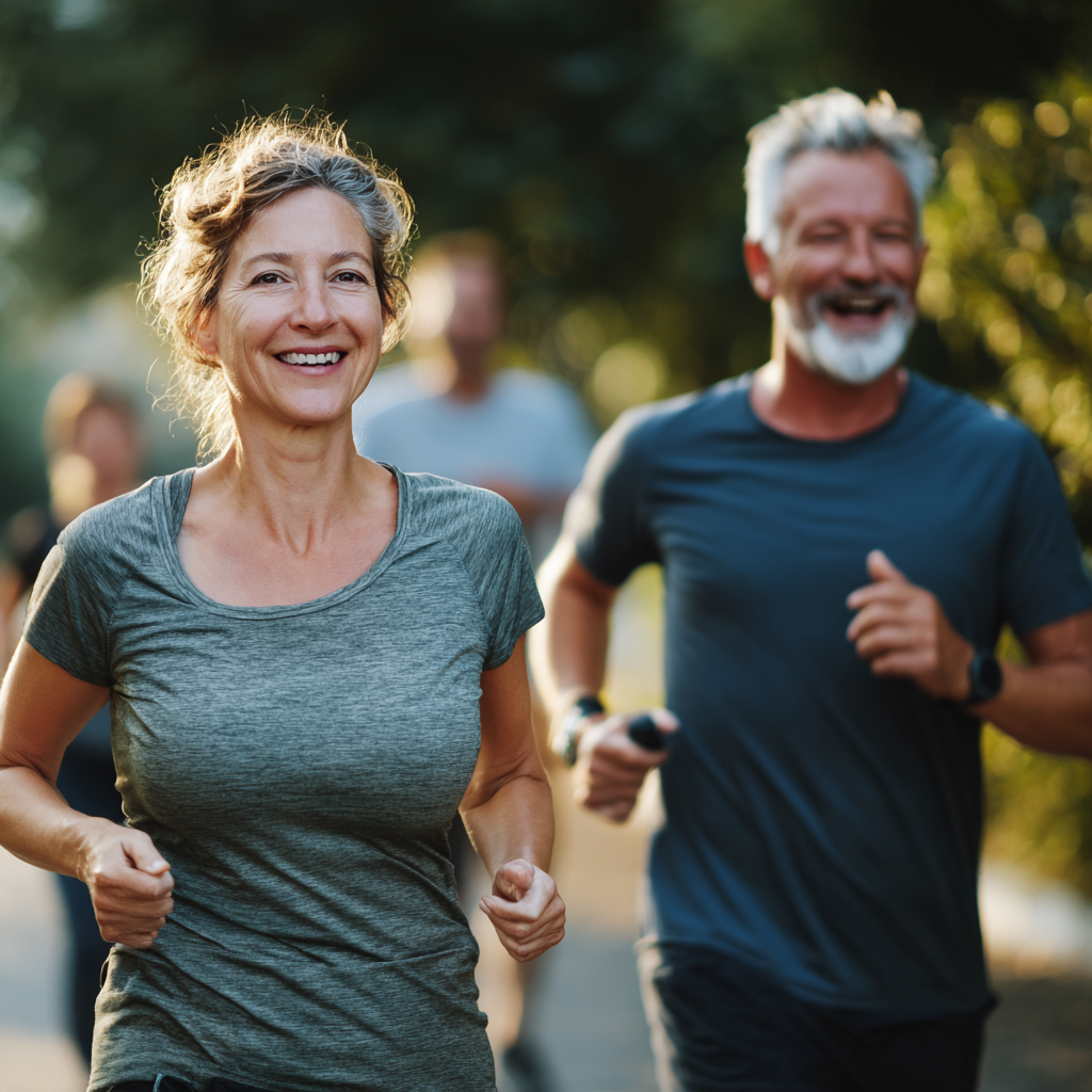 Active middle-aged adults enjoying healthy lifestyle activities